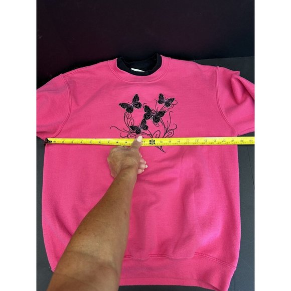 Y2K Vintage Grandma Butterfly Sweatshirt Morning Sun Embroider Medium Pink/Black - Picture 5 of 13